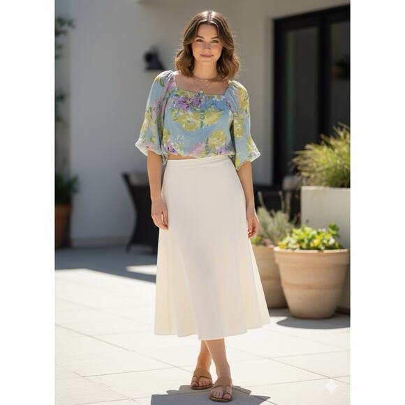 Calypso St Barth Cropped Top Blouse Square Neck Balloon 3/4 Sleeve Floral S - Picture 7 of 7